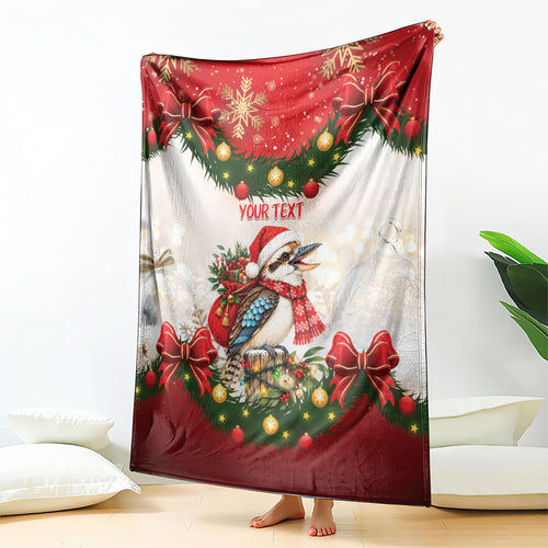 Personalised Kookaburra Australia Christmas Blanket Kooka-la-la-la-la Xmas Bows