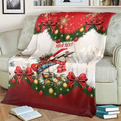 Personalised Kookaburra Australia Christmas Blanket Kooka-la-la-la-la Xmas Bows