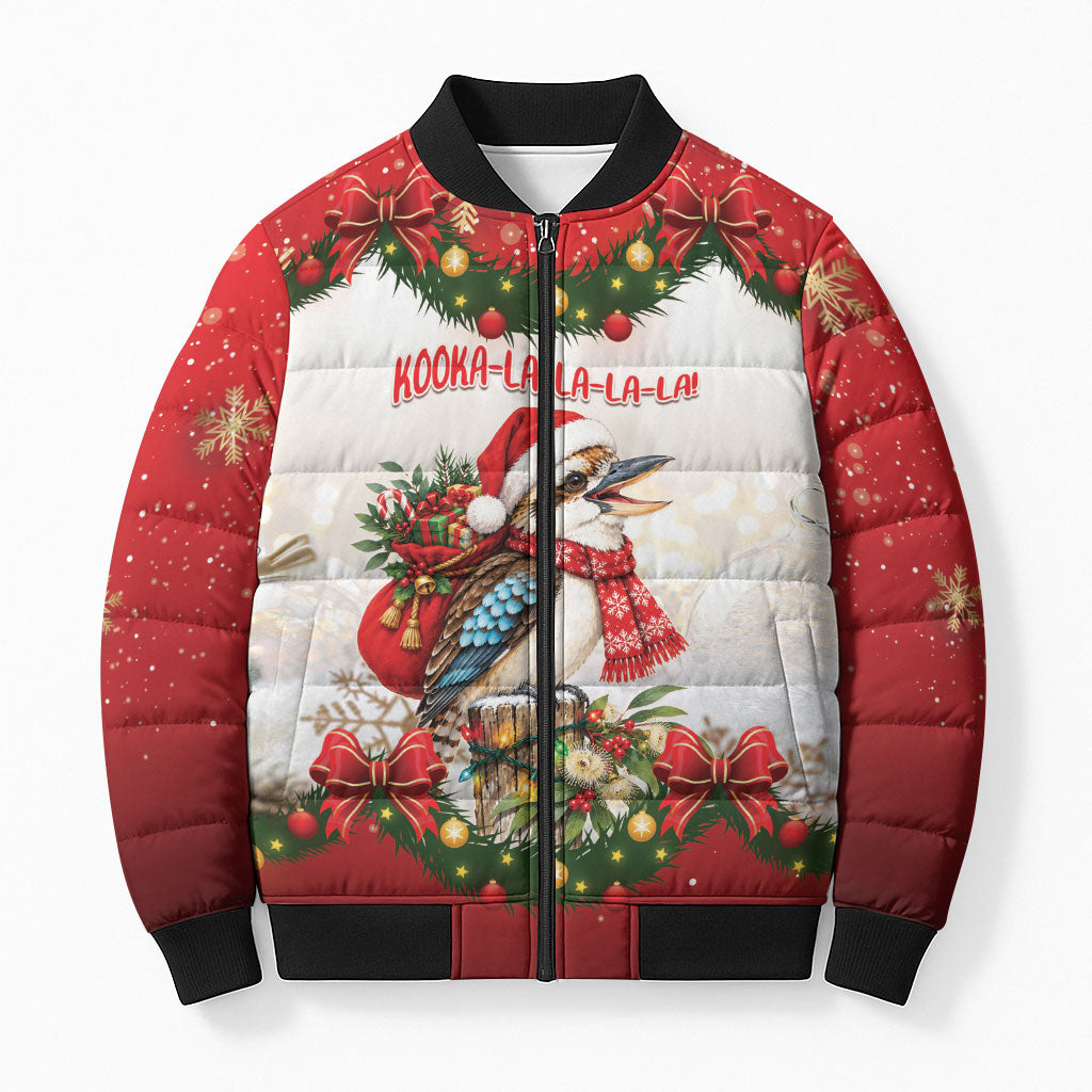 Personalised Kookaburra Australia Christmas Bomber Puffer Jacket Kooka-la-la-la-la Xmas Bows