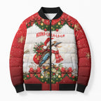 Personalised Kookaburra Australia Christmas Bomber Puffer Jacket Kooka-la-la-la-la Xmas Bows