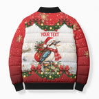 Personalised Kookaburra Australia Christmas Bomber Puffer Jacket Kooka-la-la-la-la Xmas Bows
