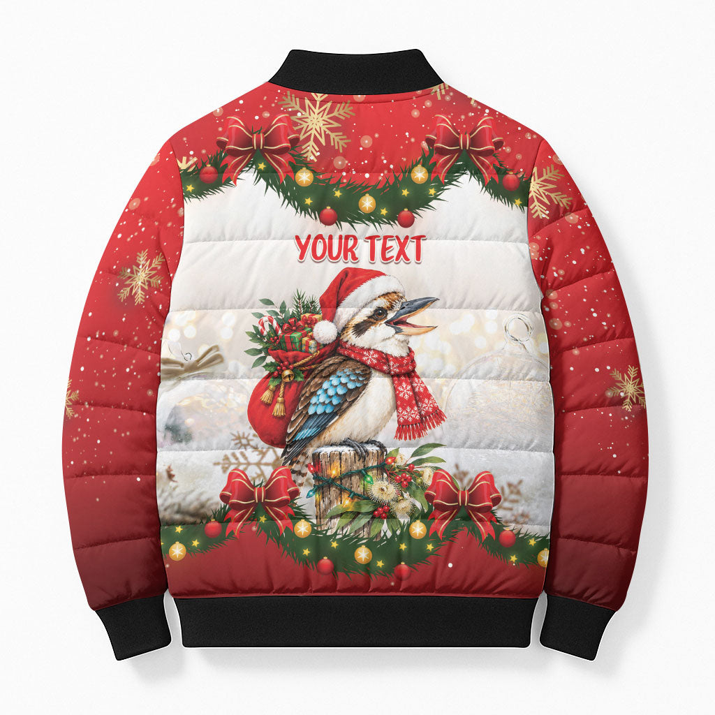 Personalised Kookaburra Australia Christmas Bomber Puffer Jacket Kooka-la-la-la-la Xmas Bows