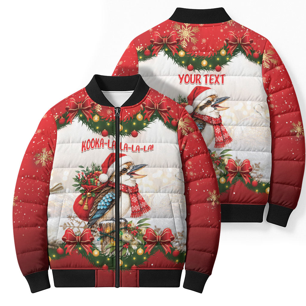 Personalised Kookaburra Australia Christmas Bomber Puffer Jacket Kooka-la-la-la-la Xmas Bows