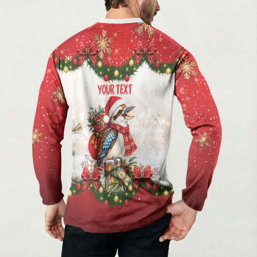 Personalised Kookaburra Australia Christmas Button Sweatshirt Kooka-la-la-la-la Xmas Bows