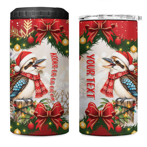 Personalised Kookaburra Australia Christmas 4 in 1 Can Cooler Tumbler Kooka-la-la-la-la Xmas Bows