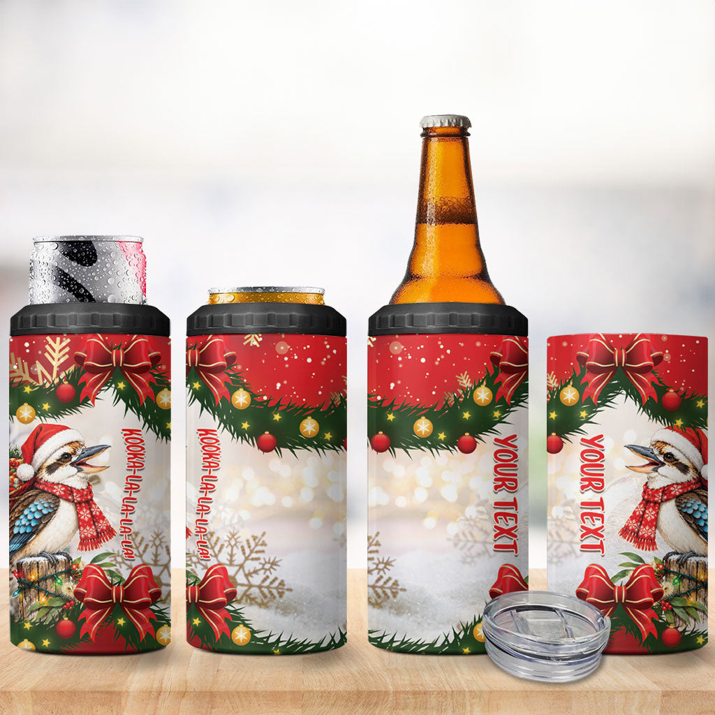 Personalised Kookaburra Australia Christmas 4 in 1 Can Cooler Tumbler Kooka-la-la-la-la Xmas Bows