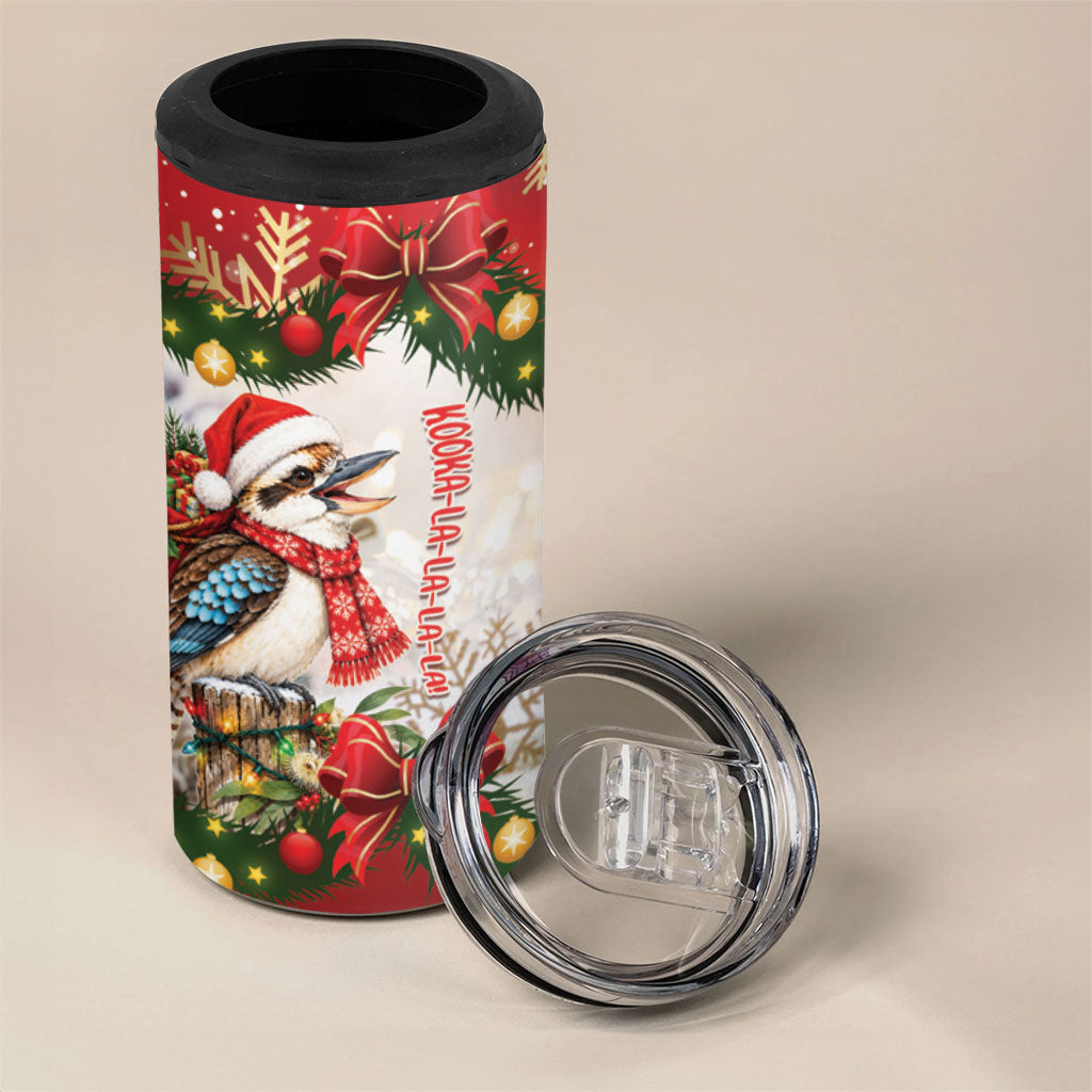 Personalised Kookaburra Australia Christmas 4 in 1 Can Cooler Tumbler Kooka-la-la-la-la Xmas Bows