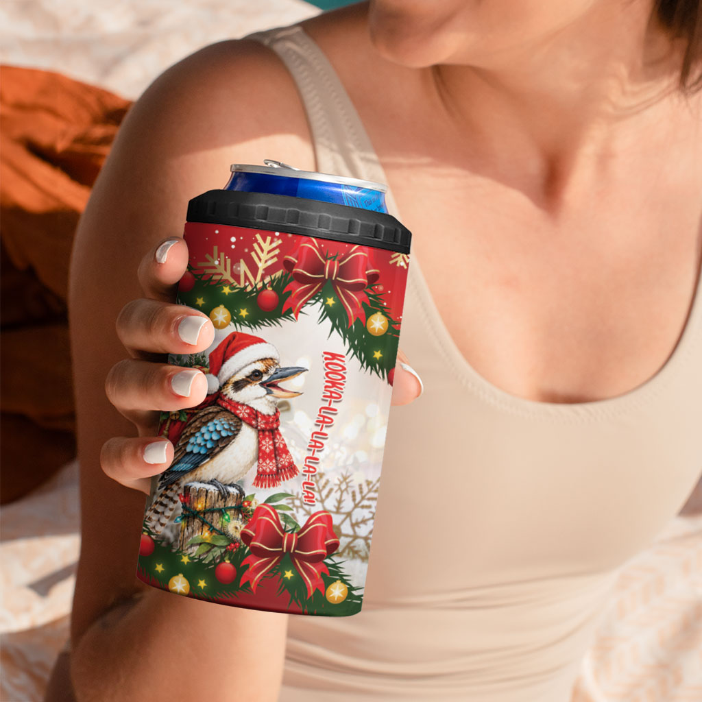 Personalised Kookaburra Australia Christmas 4 in 1 Can Cooler Tumbler Kooka-la-la-la-la Xmas Bows