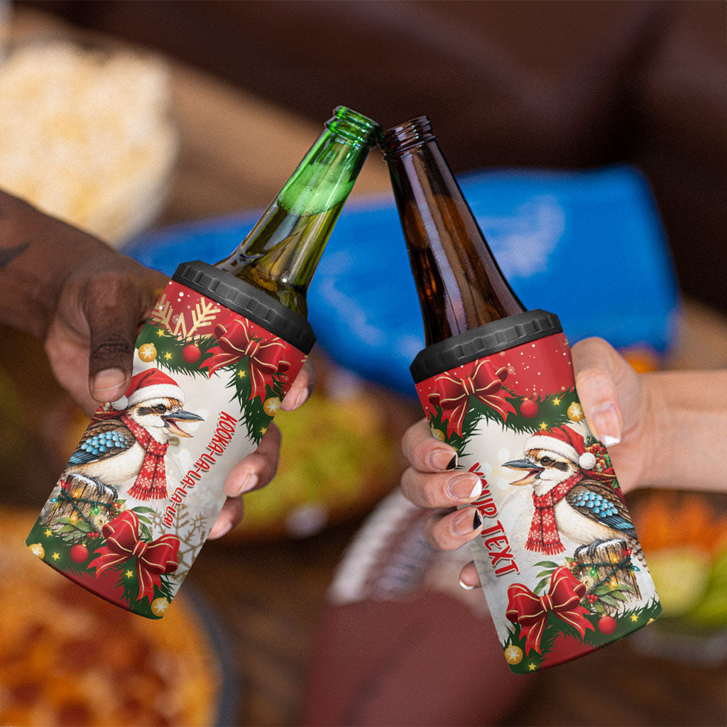 Personalised Kookaburra Australia Christmas 4 in 1 Can Cooler Tumbler Kooka-la-la-la-la Xmas Bows