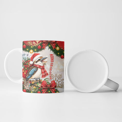 Personalised Kookaburra Australia Christmas Ceramic Mug Kooka-la-la-la-la Xmas Bows