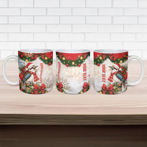 Personalised Kookaburra Australia Christmas Ceramic Mug Kooka-la-la-la-la Xmas Bows