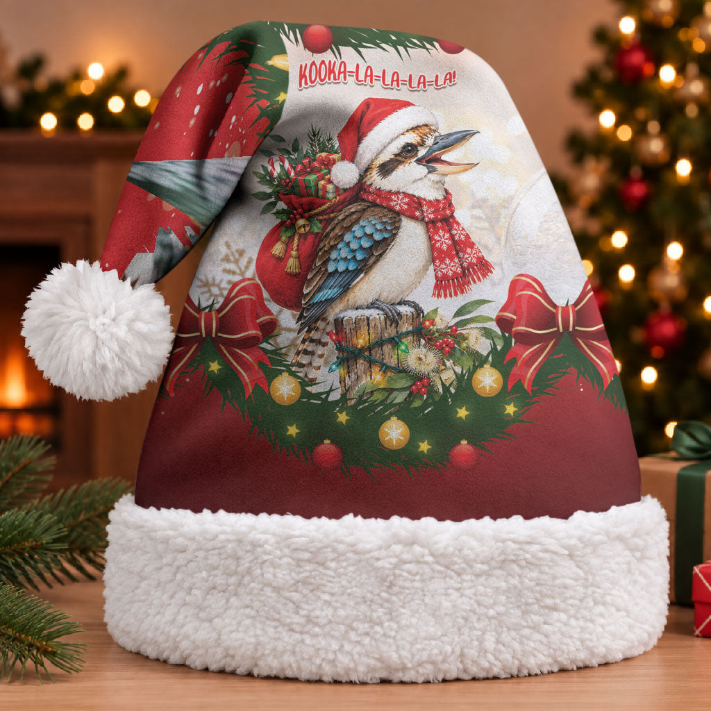 Personalised Kookaburra Australia Christmas Santa Hat Kooka-la-la-la-la Xmas Bows