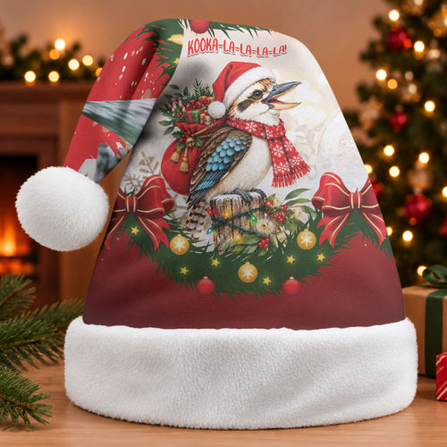 Personalised Kookaburra Australia Christmas Santa Hat Kooka-la-la-la-la Xmas Bows