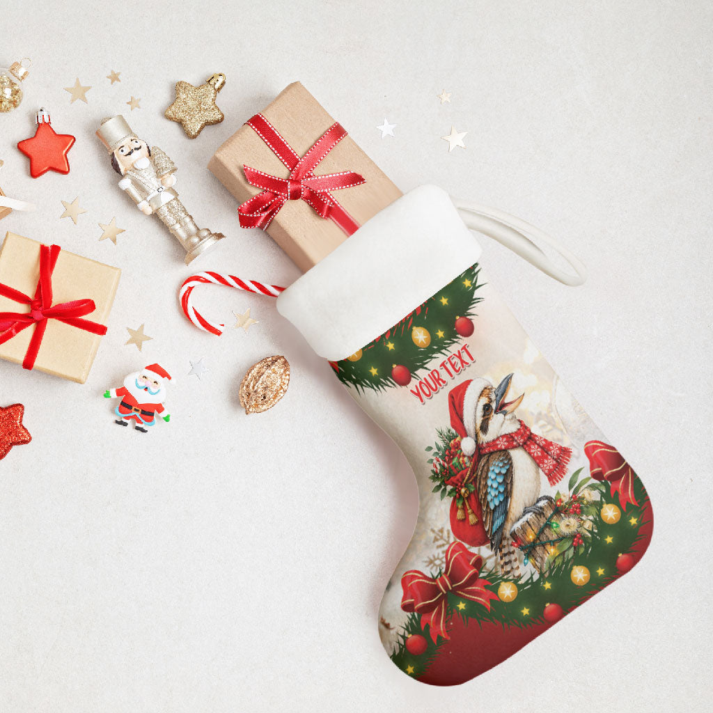Personalised Kookaburra Australia Christmas Stocking Kooka-la-la-la-la Xmas Bows