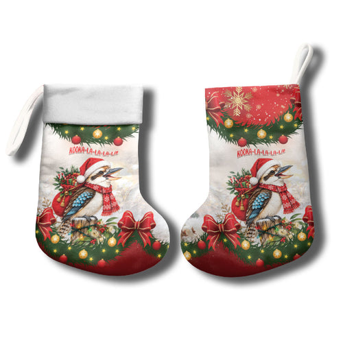Personalised Kookaburra Australia Christmas Stocking Kooka-la-la-la-la Xmas Bows