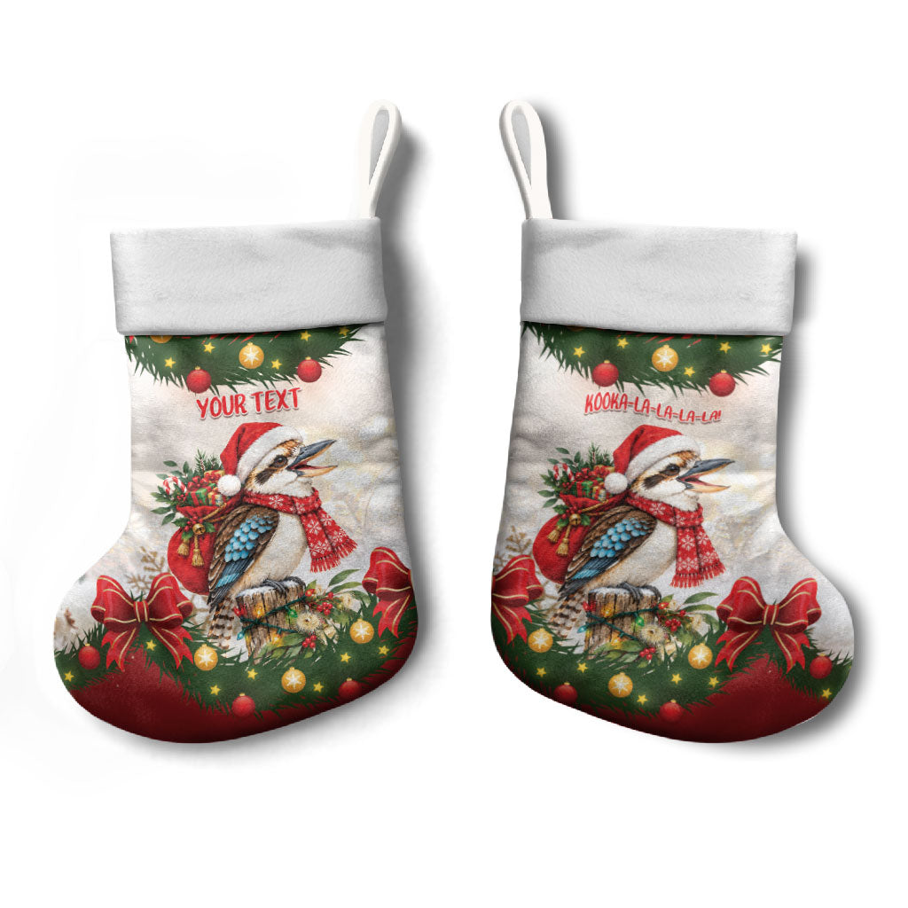 Personalised Kookaburra Australia Christmas Stocking Kooka-la-la-la-la Xmas Bows