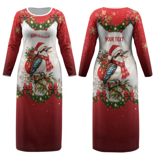 Personalised Kookaburra Australia Christmas Couples Matching Long Sleeve Bodycon Dress and Long Sleeve Button Shirt Kooka-la-la-la-la Xmas Bows