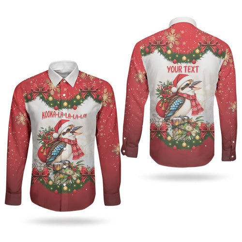Personalised Kookaburra Australia Christmas Couples Matching Off Shoulder Maxi Dress and Long Sleeve Button Shirt Kooka-la-la-la-la Xmas Bows
