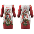 Personalised Kookaburra Australia Christmas Couples Matching Off The Shoulder Long Sleeve Dress and Long Sleeve Button Shirt Kooka-la-la-la-la Xmas Bows