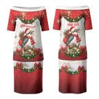 Personalised Kookaburra Australia Christmas Couples Matching Puletasi and Hawaiian Shirt Kooka-la-la-la-la Xmas Bows