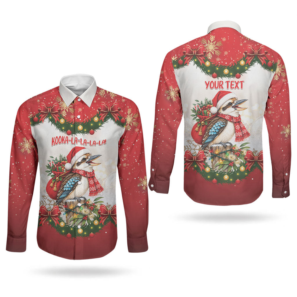 Personalised Kookaburra Australia Christmas Couples Matching Short Sleeve Bodycon Dress and Long Sleeve Button Shirt Kooka-la-la-la-la Xmas Bows