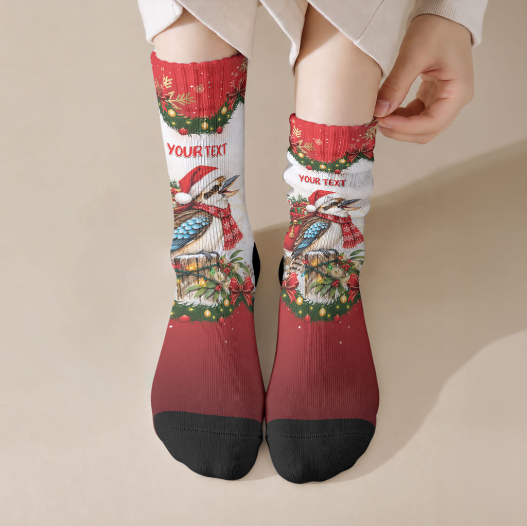 Personalised Kookaburra Australia Christmas Crew Socks Kooka-la-la-la-la Xmas Bows