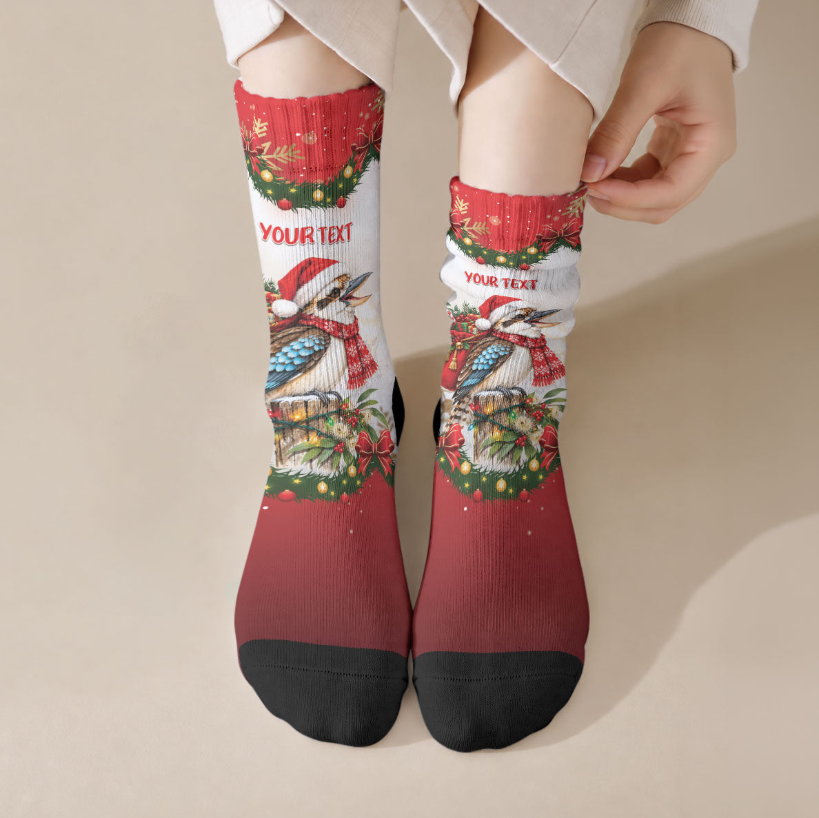Personalised Kookaburra Australia Christmas Crew Socks Kooka-la-la-la-la Xmas Bows