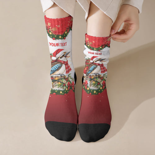Personalised Kookaburra Australia Christmas Crew Socks Kooka-la-la-la-la Xmas Bows