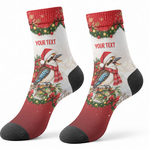 Personalised Kookaburra Australia Christmas Crew Socks Kooka-la-la-la-la Xmas Bows