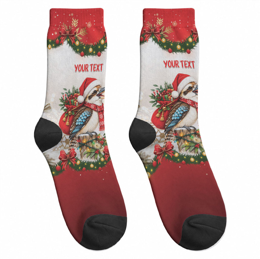 Personalised Kookaburra Australia Christmas Crew Socks Kooka-la-la-la-la Xmas Bows
