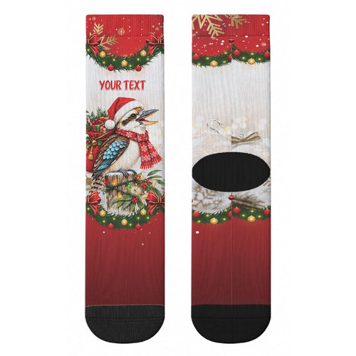 Personalised Kookaburra Australia Christmas Crew Socks Kooka-la-la-la-la Xmas Bows