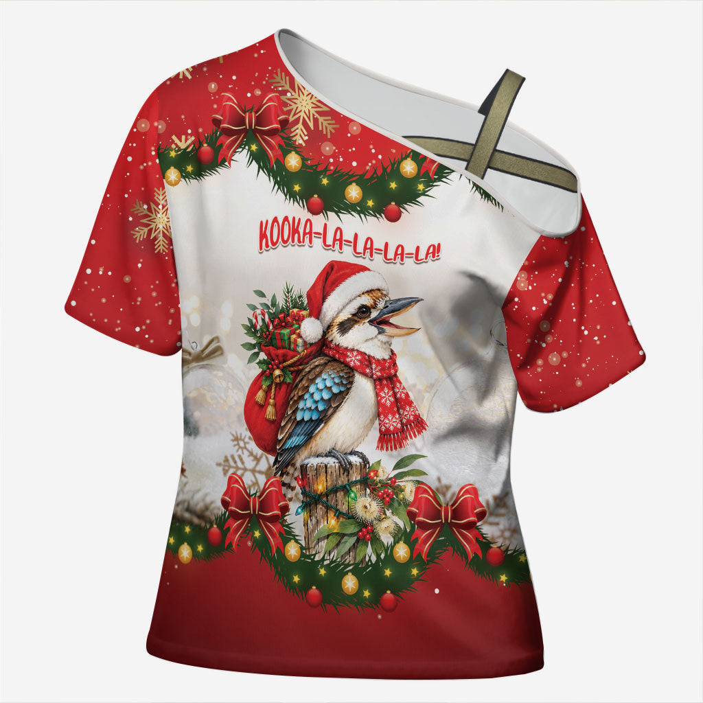 Personalised Kookaburra Australia Christmas Cross Shoulder Shirt Kooka-la-la-la-la Xmas Bows