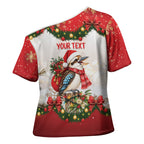 Personalised Kookaburra Australia Christmas Cross Shoulder Shirt Kooka-la-la-la-la Xmas Bows