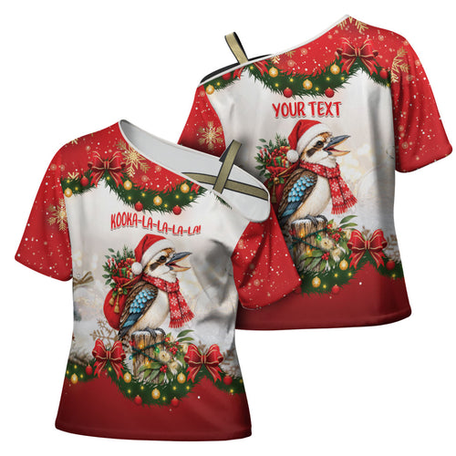Personalised Kookaburra Australia Christmas Cross Shoulder Shirt Kooka-la-la-la-la Xmas Bows