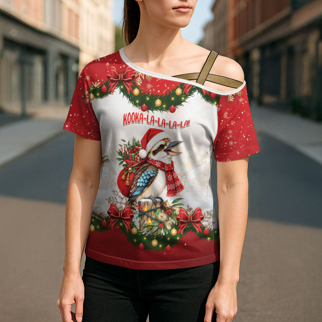 Personalised Kookaburra Australia Christmas Cross Shoulder Shirt Kooka-la-la-la-la Xmas Bows