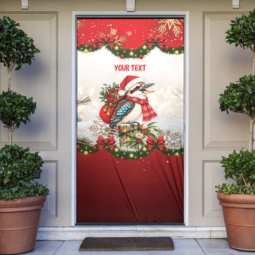 Personalised Kookaburra Australia Christmas Door Cover Kooka-la-la-la-la Xmas Bows