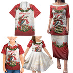 Personalised Kookaburra Australia Christmas Family Matching Puletasi and Hawaiian Shirt Kooka-la-la-la-la Xmas Bows
