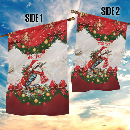 Personalised Kookaburra Australia Christmas Garden Flag Kooka-la-la-la-la Xmas Bows