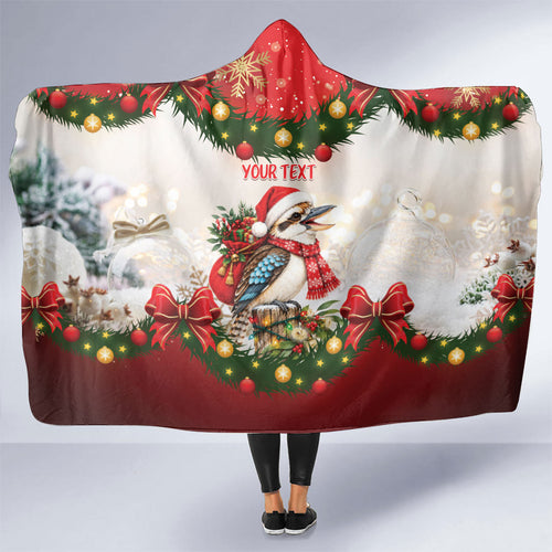 Personalised Kookaburra Australia Christmas Hooded Blanket Kooka-la-la-la-la Xmas Bows