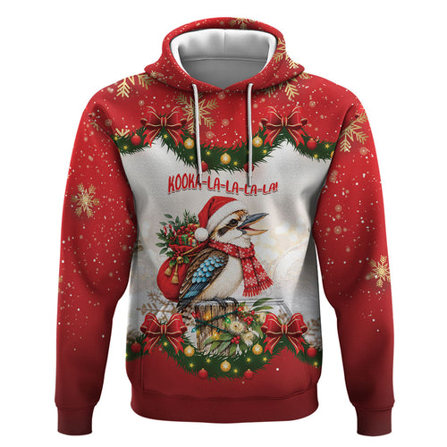 Personalised Kookaburra Australia Christmas Hoodie Kooka-la-la-la-la Xmas Bows