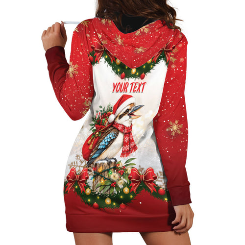 Personalised Kookaburra Australia Christmas Hoodie Dress Kooka-la-la-la-la Xmas Bows