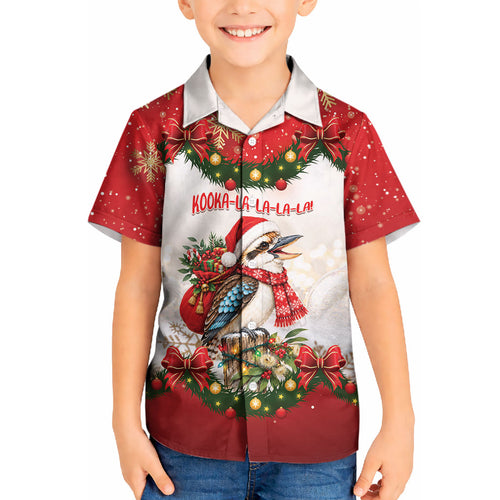 Personalised Kookaburra Australia Christmas Kid Hawaiian Shirt Kooka-la-la-la-la Xmas Bows
