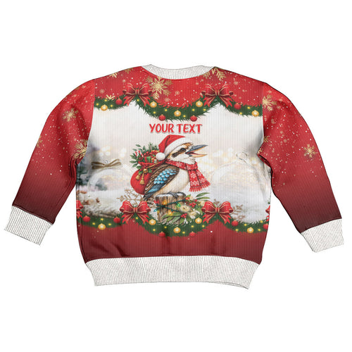 Personalised Kookaburra Australia Christmas Kid Ugly Christmas Sweater Kooka-la-la-la-la Xmas Bows