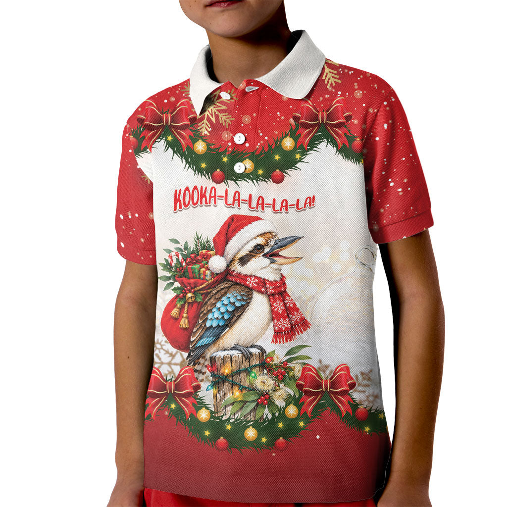 Personalised Kookaburra Australia Christmas Kid Polo Shirt Kooka-la-la-la-la Xmas Bows