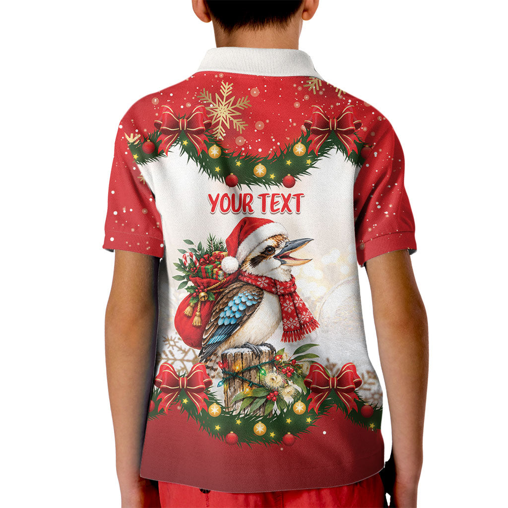 Personalised Kookaburra Australia Christmas Kid Polo Shirt Kooka-la-la-la-la Xmas Bows