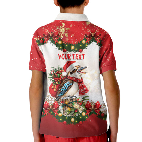 Personalised Kookaburra Australia Christmas Kid Polo Shirt Kooka-la-la-la-la Xmas Bows