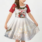 Personalised Kookaburra Australia Christmas Kid Short Sleeve Dress Kooka-la-la-la-la Xmas Bows