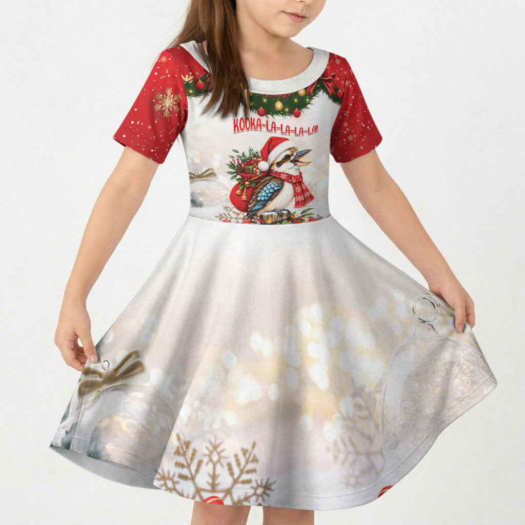 Personalised Kookaburra Australia Christmas Kid Short Sleeve Dress Kooka-la-la-la-la Xmas Bows