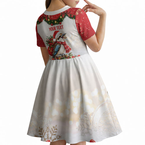 Personalised Kookaburra Australia Christmas Kid Short Sleeve Dress Kooka-la-la-la-la Xmas Bows