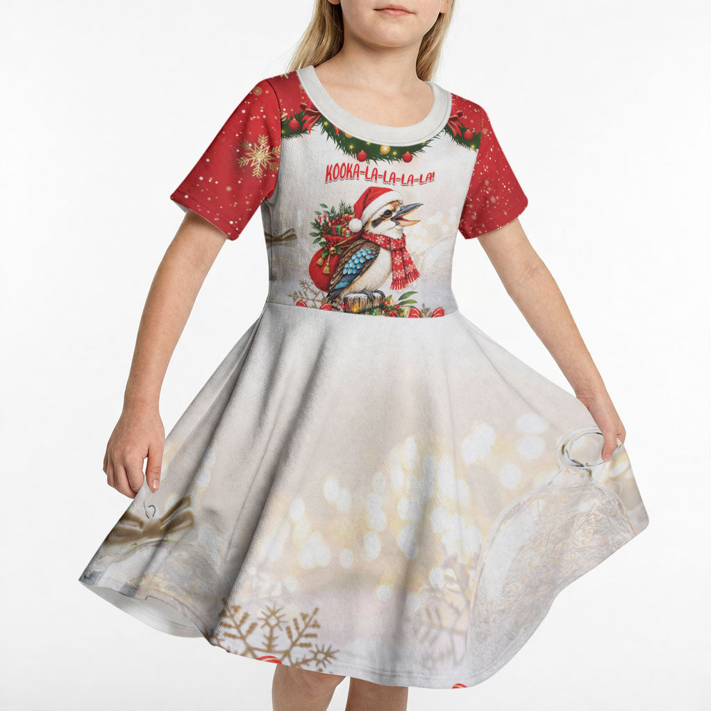 Personalised Kookaburra Australia Christmas Kid Short Sleeve Dress Kooka-la-la-la-la Xmas Bows